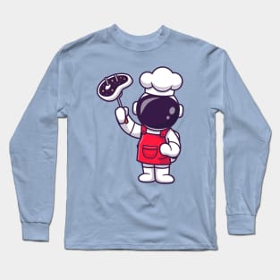 Cute Astronaut Chef With Grilled Meat Cartoon Long Sleeve T-Shirt